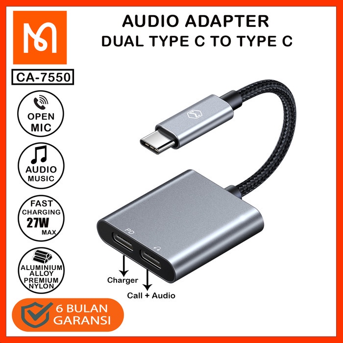 Mcdodo Ca-7550 Audio Adapter Type C To Dual Type C Charging + Call