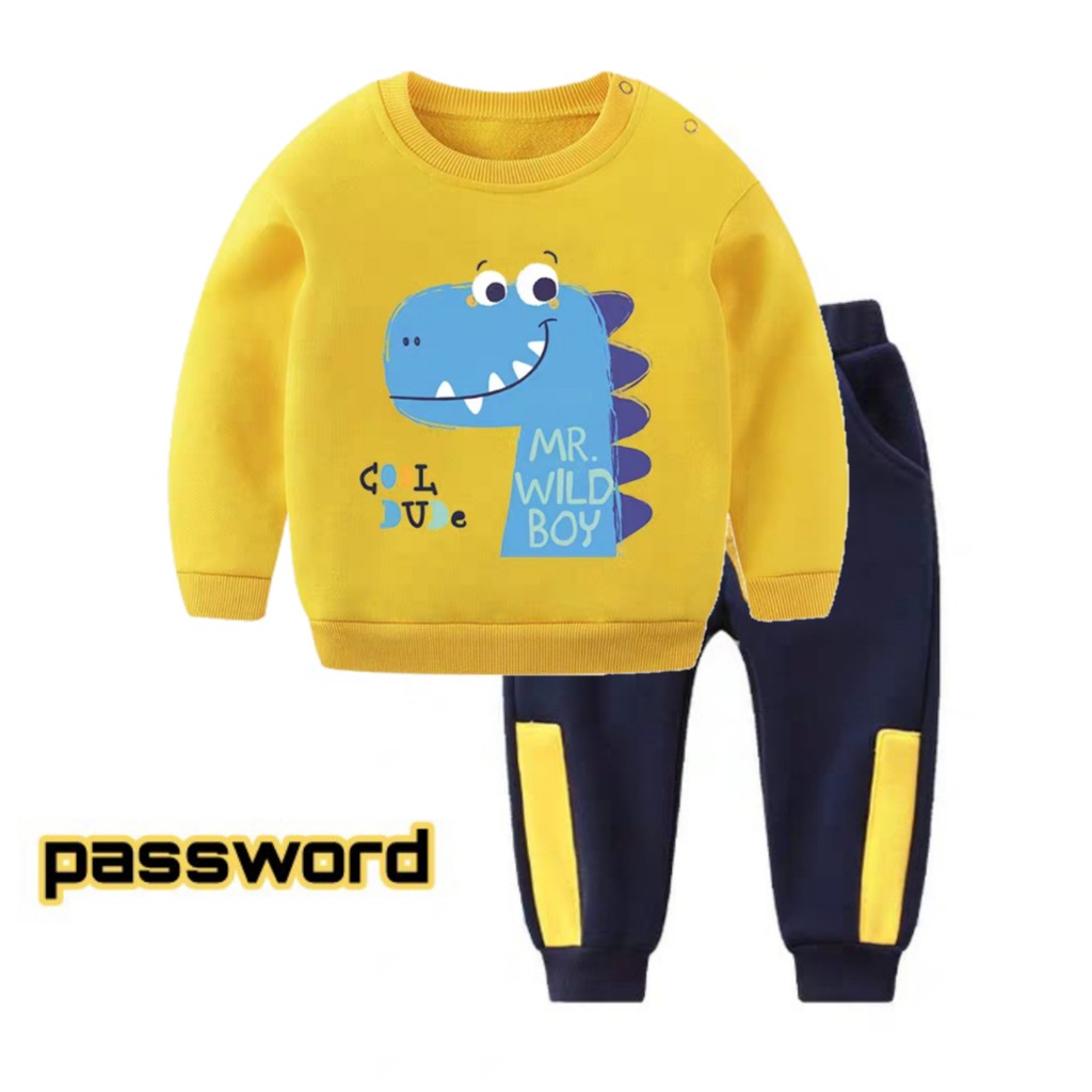 HappyOliver PASSWORD WILD DINO Setelan Sweater 1 - 7 Tahun Baju Anak BerKualitas