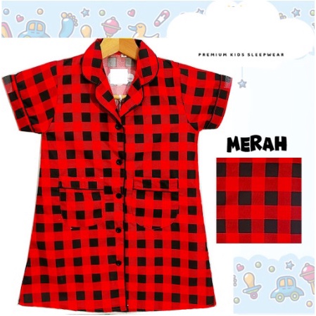 Daster anak perempuan katun kotak hitam