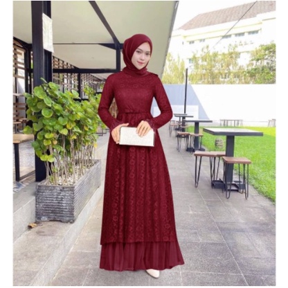 Baju Gamis Muslim Terbaru 2021 2022 Model Baju Pesta Wanita kekinian Bahan Brukat Kondangan remaja