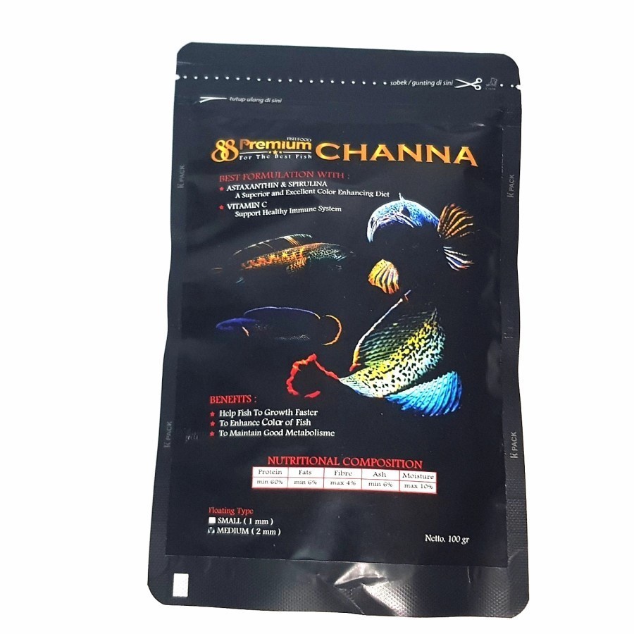 88 Premium CHANNA BIASA 1 mm Pellet Pakan Makanan Ikan Pelet 100 gram