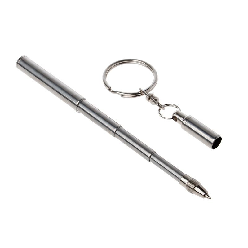 Moonlight&quot; Portable Stainless Steel Telescopic Ballpoint Pen Metal Key Ring Keychain Tools