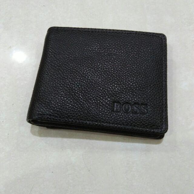 Dompet cowok braunbuffel lipat kulit asli pendek-Bos hitam