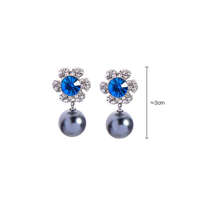 LRC anting Tusuk Fashion Gun Black Flower-studded Pearl Earrings F57903