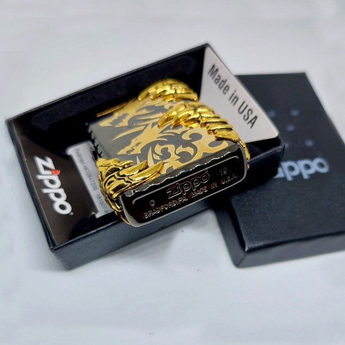 ( bayar di tempat ) Korek Api Zippo Dragon 3D Black Ice Grade Ori