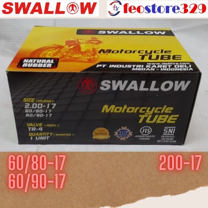 BAN DALAM SWALLOW UKURAN 200-17,  60/80-17, 60/90-17 RING 17