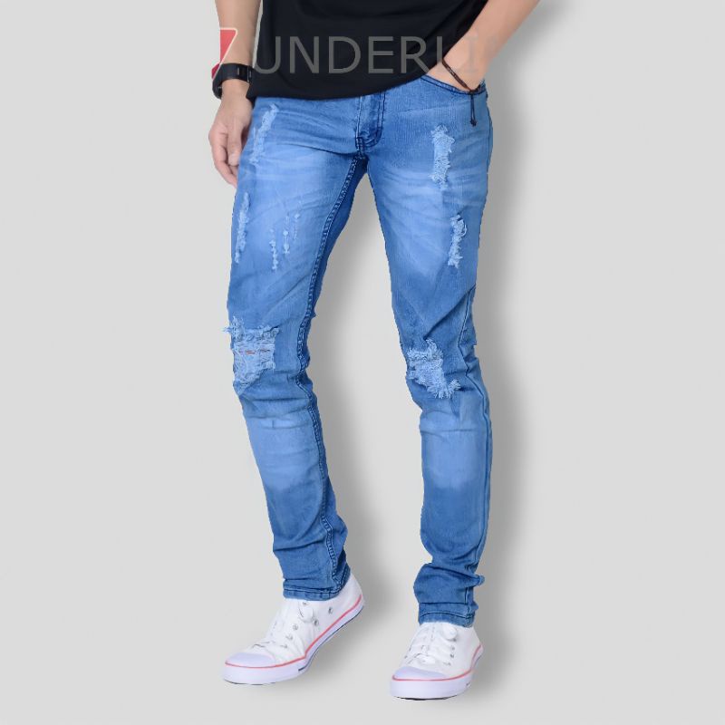 Celana Jeans Pria Panjang Sobek Remaja Distro Denim Dewasa Premium Robek Lutut Skinny Ripped Pensil Slimfit Stretch Standart