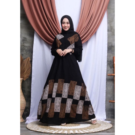 Gamis twill pelangi/gamis syari /gamis Rayon super abstrak malaman ukuran S M L XL XXL-Bata