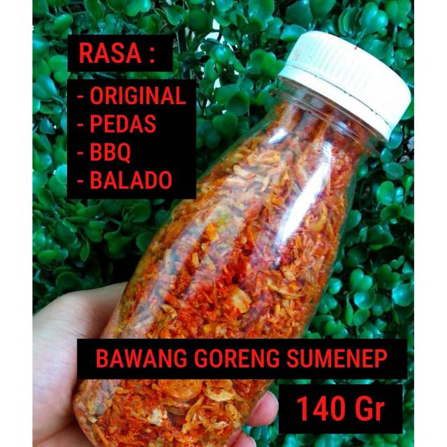 

Bawang Goreng Rasa Pedas , BBQ , Original , Balado Asli Sumenep Murni Tanpa Campuran 140gr