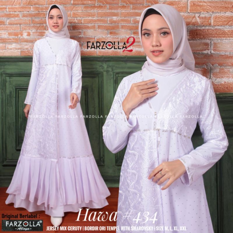 Abaya Turkey putih bordir swarovsky hawa 434   Farzolla