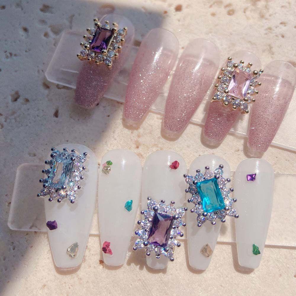 Mxbeauty Persegi Panjang Kuku Berlian Imitasi Mewah DIY 3D Kuku Pesona Manicure Nail Art Ornamen Zirkon Kristal Perhiasan Kuku