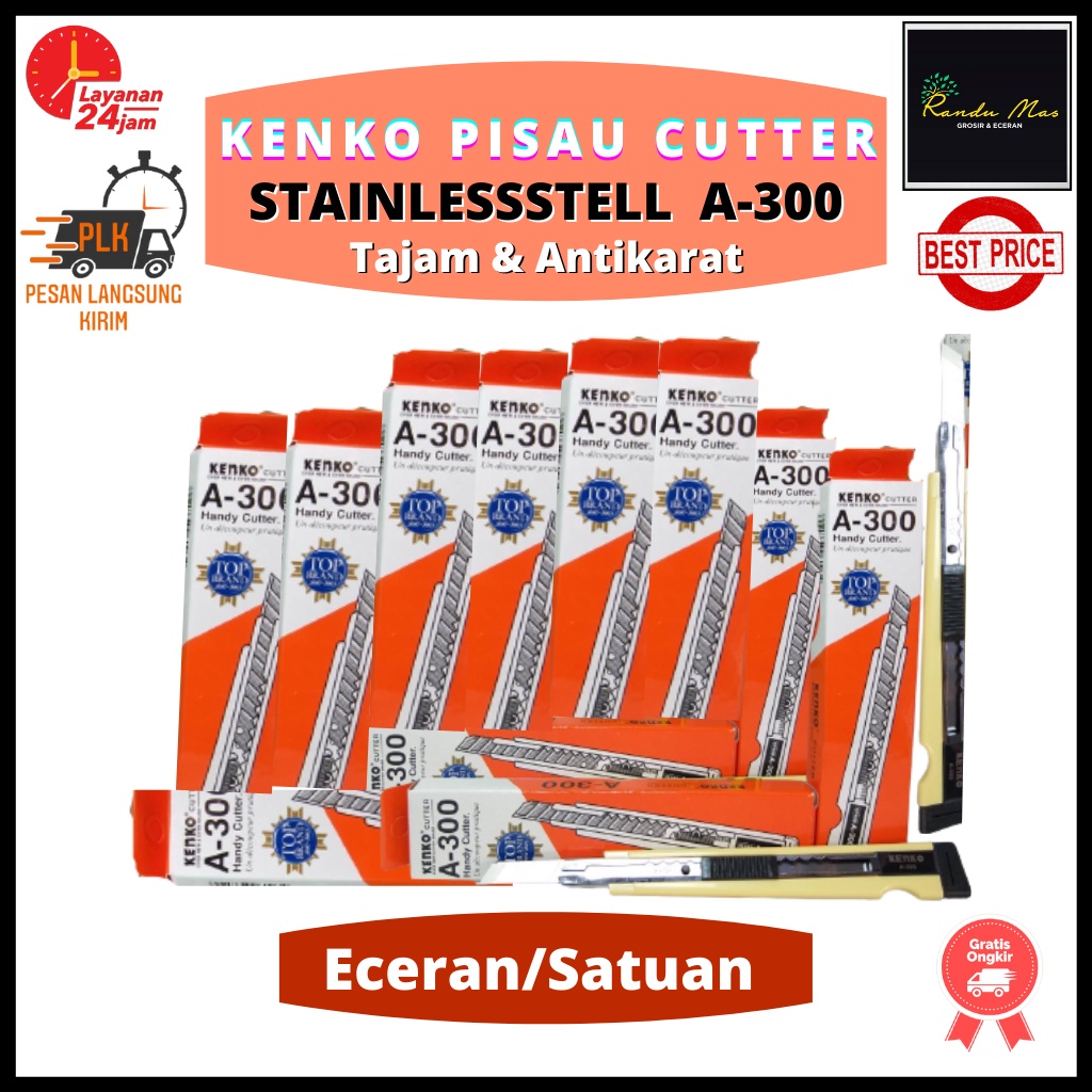 Pisau Cutter Kenko A-300 Stainles Premium Quality Original