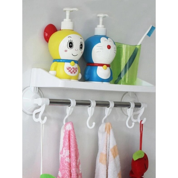 Rak Holder Gantung Handuk dan Tempat Sabun Shampoo Tempel Dinding Kamar Mandi Dapur 2IN1 / Holder Tempat Shampo Spons Baju Botol Kecap Peralatan Bumbu / Silicone Suction Vakum Tanpa Paku