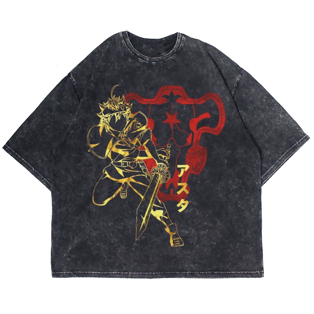 KAOS OVERSIZE ANIME BLACK CLOVER ASTA CLASSIC RETRO WASHING VINTAGE TEE (T-SHIRT OVERSIZE WASHED)