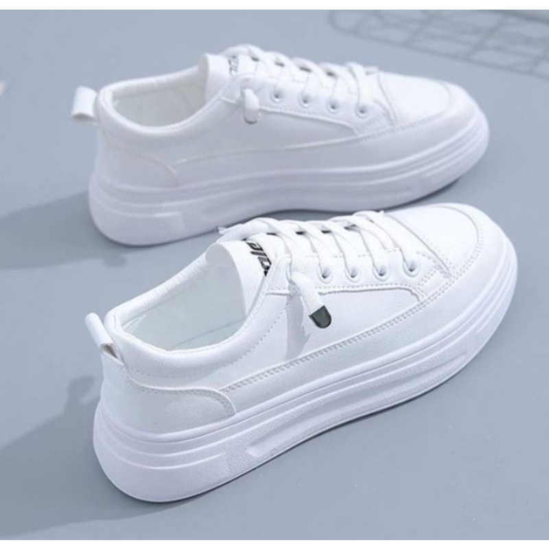 SNEAKERS KARET TINGGI WANITA Sepatu Wanita Sneakers Korea Import Casual Shoes Putih New