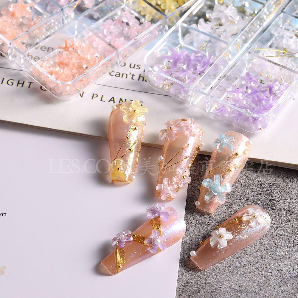 AUGUSTINA Agustinina Bunga Pesona Kuku Lima Kelopak Bunga Es Transparan Anting Membuat Manik-Manik Logam Mutiara Kristal DIY Ornamen Kuku Berlian Imitasi