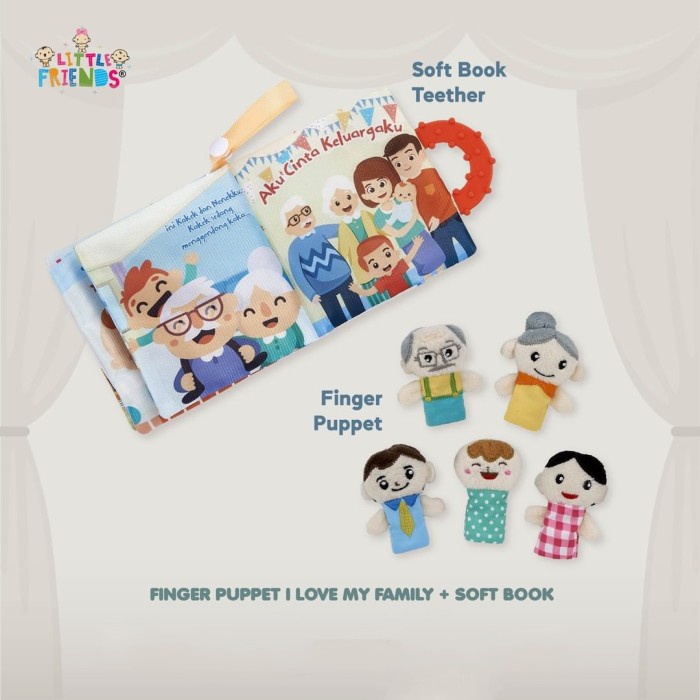 LITTLE FRIENDS Softbook Teether dan Finger Puppet Set Mainan Edukatif