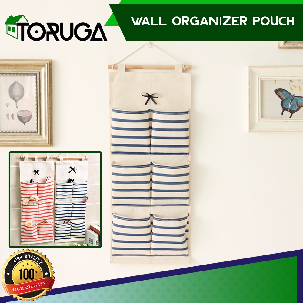Wall Organizer Tempat Remote Kosmetik Dinding Pouch Gantung 6 Sekat Serbaguna