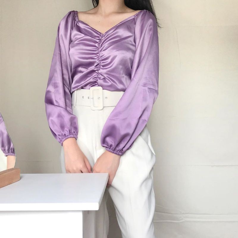 Blouse Wanita Alexandra Blouse Plus Size Atasan Wanita Sabrina Crop Top Big Size