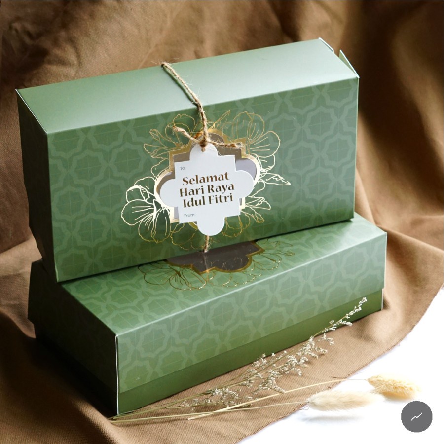 

(PROMO 10 Pcs) Dus Kue Lebaran Box Idul Fitri Packaging Hampers Cake Parcel ( Corak Bunga Emas)