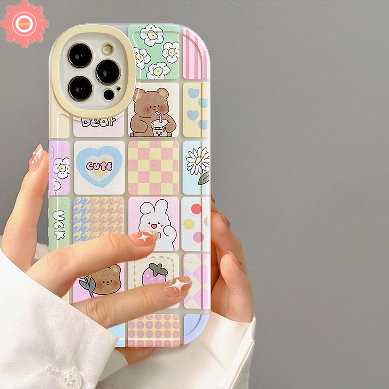 Soft Case Motif Kotak-Kotak Beruang Strawberry Bunny Untuk Samsung A14 A04 A04S A04E A52 A12 A22 A13 A53 A23 A52s A73 A32 A03 Core A33 A50 A20s A31 A51 A10s A21s A11 A71 A30s A50s A72 A03s A20 A30
