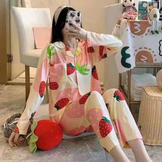 PIYAMA KRAH PP Wanita Piyama Motif Unik  PQ68-PQ68 CREAM STOBERY