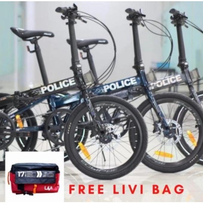Sepeda Lipat Police Texas Laser 20inch Alloy Shimano 8sp Bonus Tas FBX