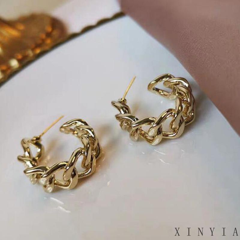 【COD】Anting Tusuk Bentuk Rantai Bulat Warna Emas Gaya Korea Untuk Wanita