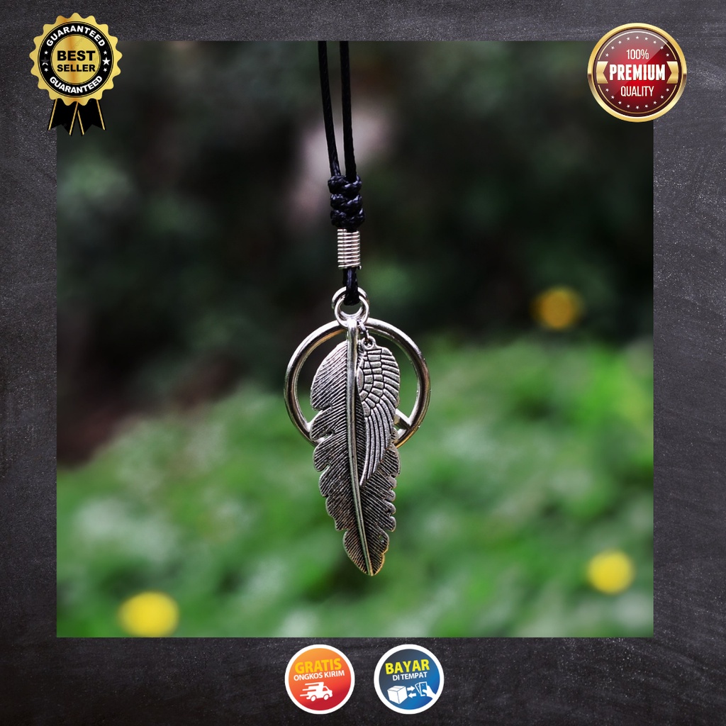 Kalung Pria Tali Liontin Logam Bulu Feather Piss Sayap Wings Anti Karat Adjustable Premium Necklace