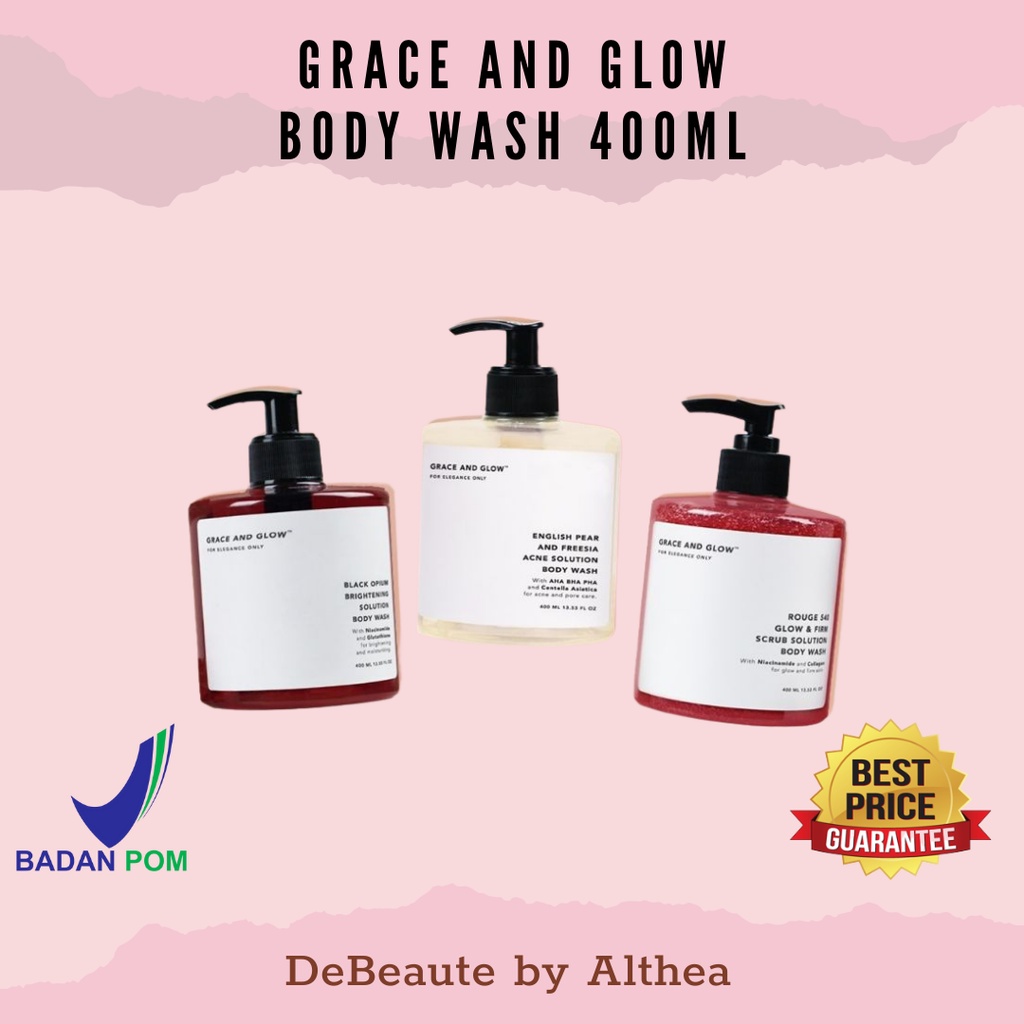 Grace and Glow Body Wash (Black Opium / English Pear &amp; Freesia / Rouge 540 / Miss Moisture) 400ml / Body Serum (Black Opium / English Pear and Freesia) 300ml / Shampoo (Secret Bombshell Anti Oil and Repair Solution / Amethyst Anti Dandruff) 400ml