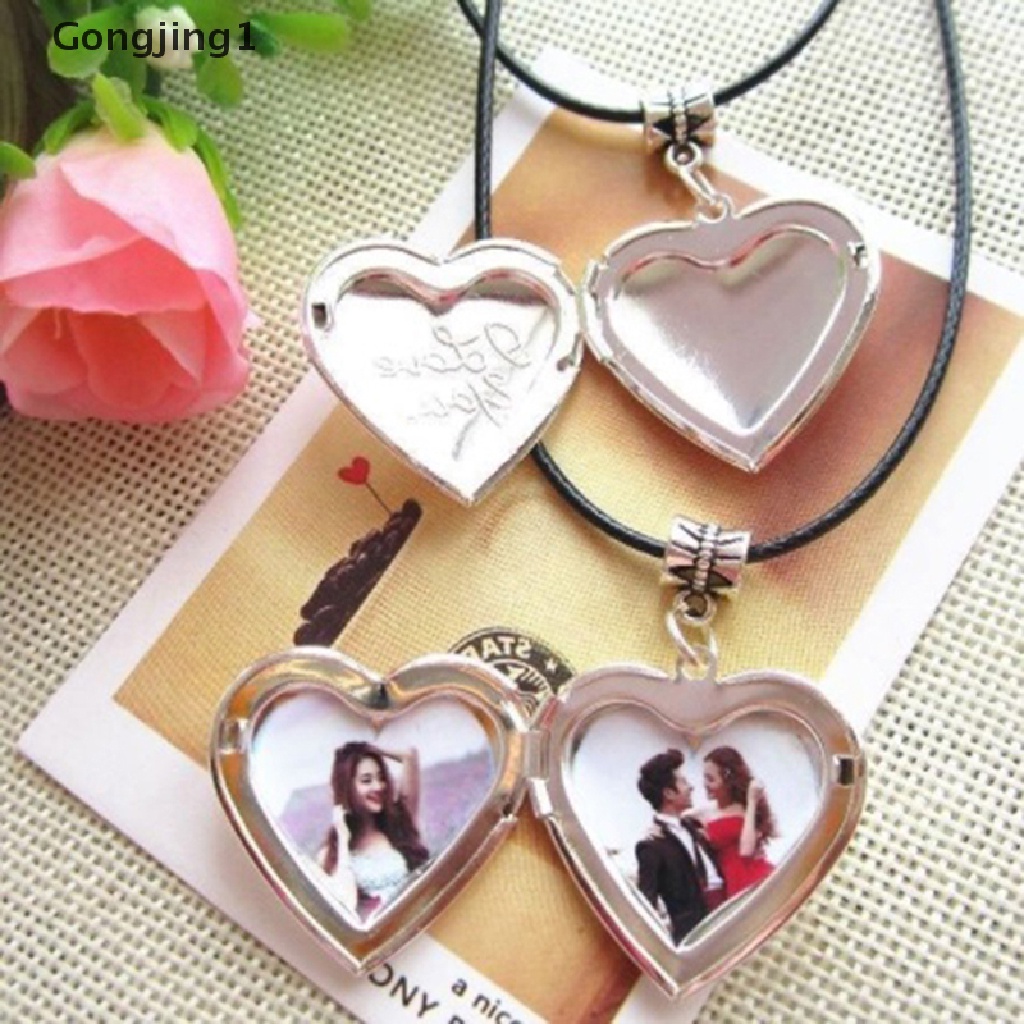 Gongjing1 Kalung Rantai Liontin Locket Foto Keluarga Bentuk Hati Glossy Dapat Dibuka