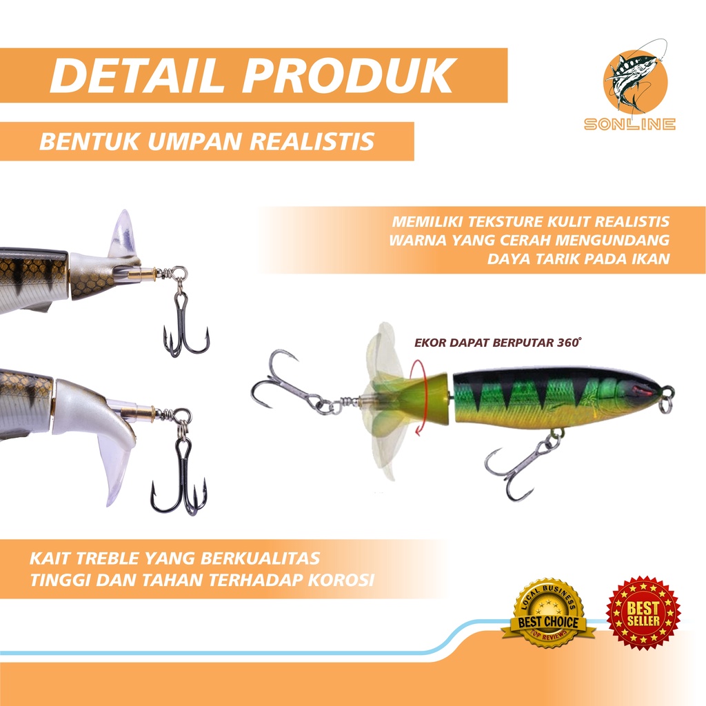 SONLINE Lure Umpan Pancing Ikan 14g/9cm Umpan Casting Putar Ekornya Lure Umpan Memancing Bentuk Ikan Imitasi PE018