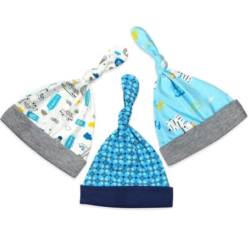 Libby Baby Topi Tali Kuncung Batik Biru Boy Topi Bayi Newborn