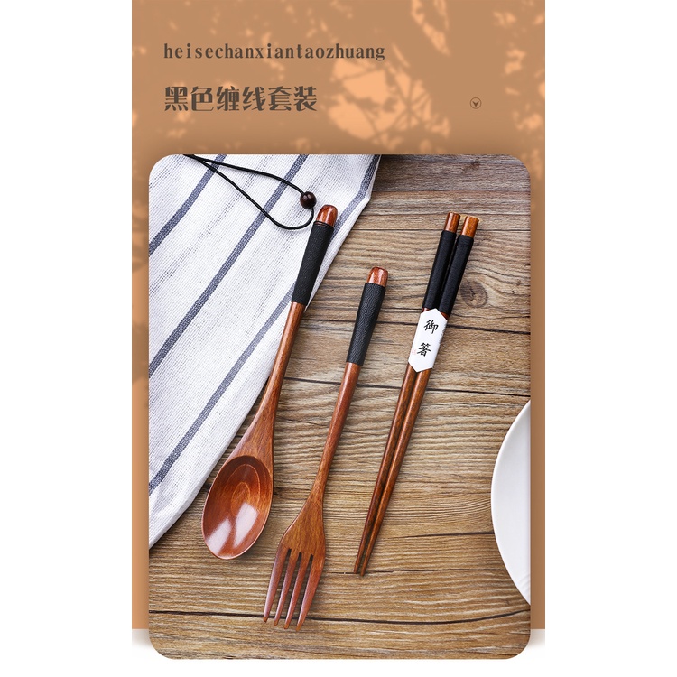 【COD+dalam stok+Pengiriman Cepat】Sendok Garpu Set Jepang Sumpit Kayu Sujeo Set Alat Makan Korea Jepang Sendok / Garpu/ Sumpit 4 IN 1  Set   Wooden Spoon Set