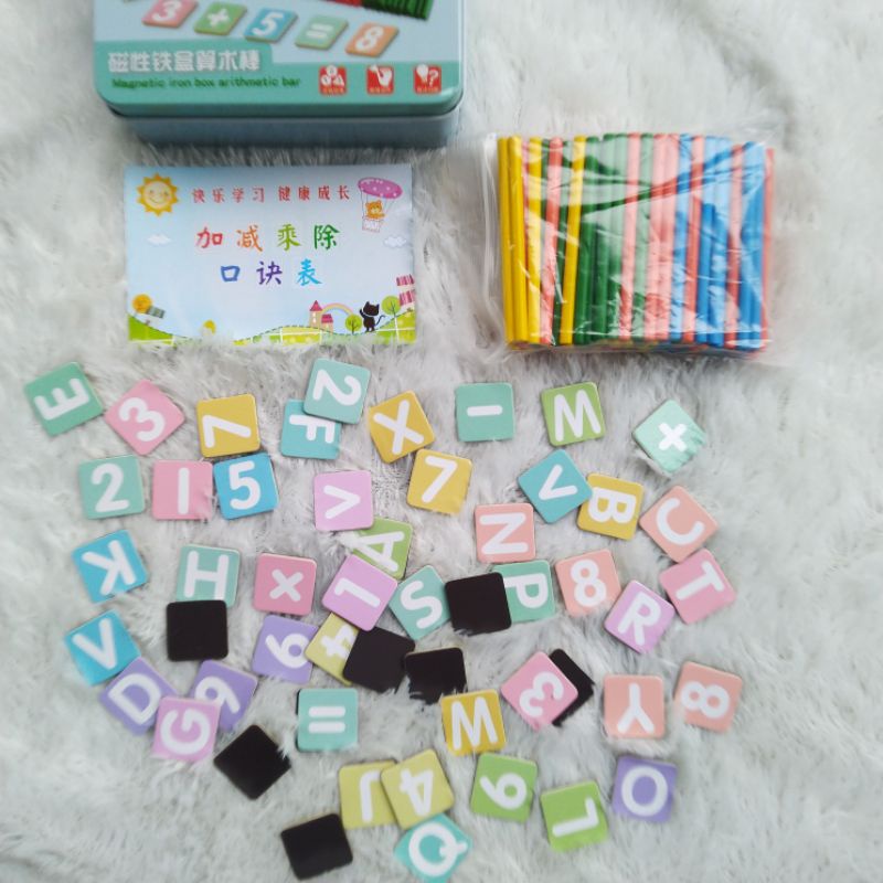 Mainan Edukasi Intelligence Stick Educational tin box Puzzle Magnet Belajar Berhitung dan Huruf