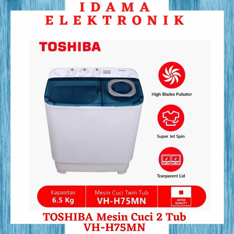 TOSHIBA Mesin Cuci 2 Tabung 6,5 kg VH-H75MN (Transparan)