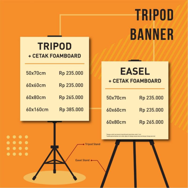 

Tripod Display / Tripod Sign / Papan Iklan Toko Sign khusus Indoor Praktis tinggal pasangBisa 1 sisi atau 2 Sisi,Tripod Foam Board 5mm + Sticker PrintingUkuran : 40cm x 60cm