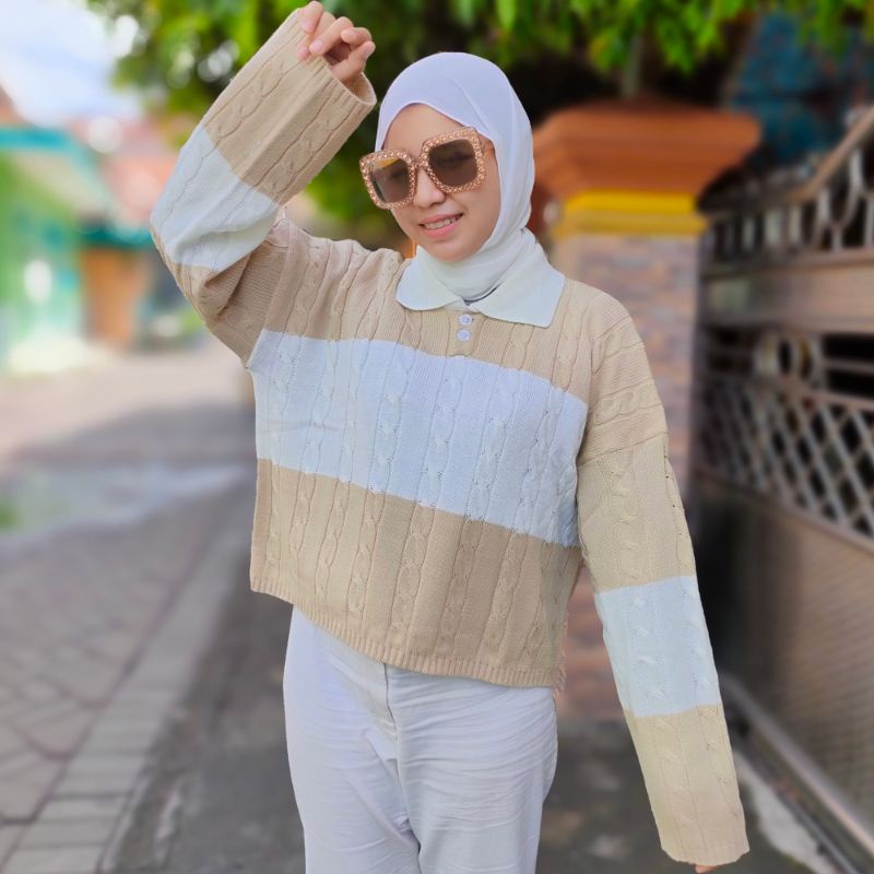 Camila Cable Blouse Rajut Stripe Kepang