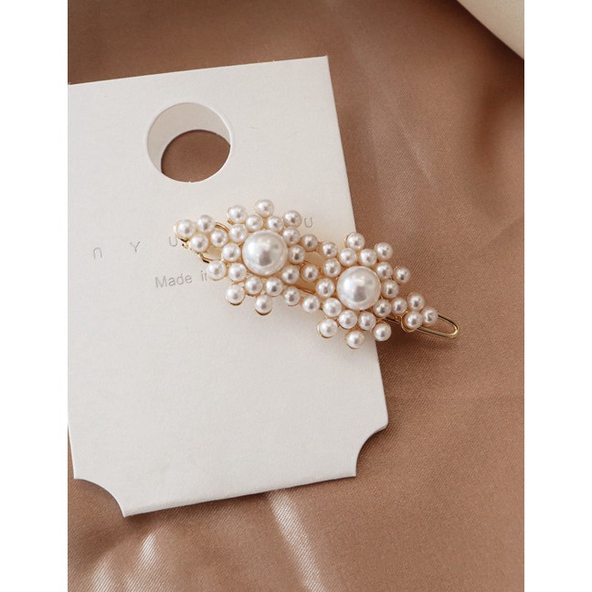 LRC Jepit Rambut Fashion Clips - Two Flowers Pearl Hairpin F46418