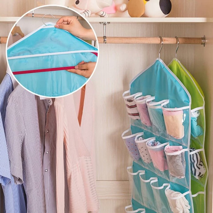 Pouch Hanging Organizer 16 Sekat Hanging Organizer 16 Slot Gantungan Pakaian Dalam, Manset, Kaus Kaki