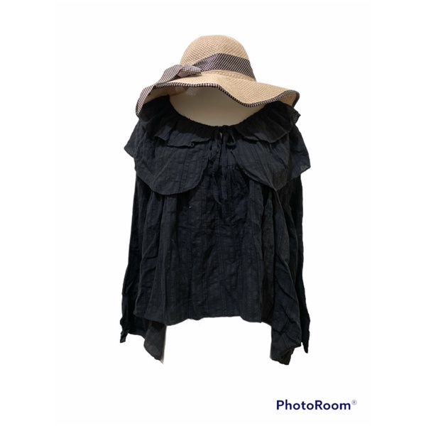 korean blouse black kerah shabby