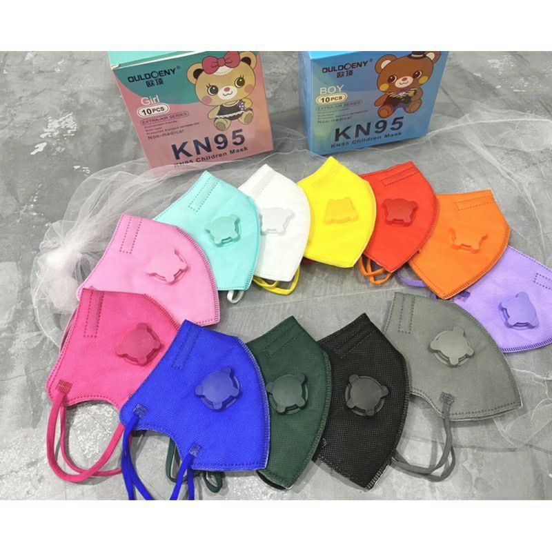 10PCS MASKER KN95 ANAK WARNA WARNI MIX RANDOM POLOS DENGAN VALVE RESPIRATOR 5PLY EARLOOP UNISEX
