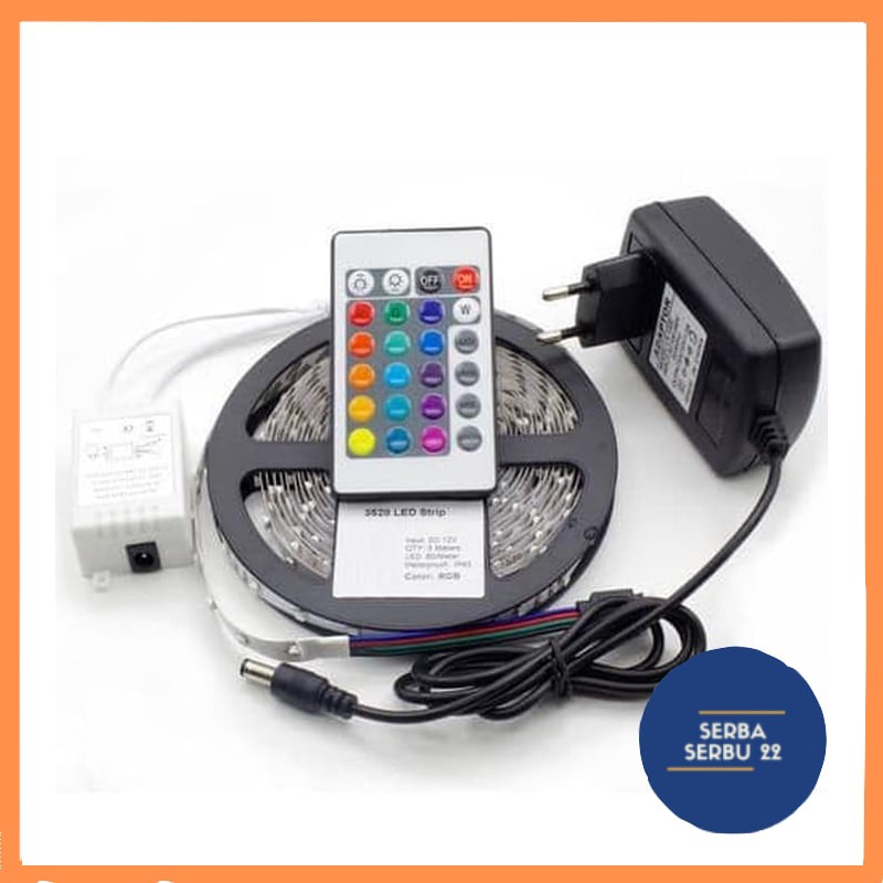 LAMPU LED STRIP 3528 2835 5M  RGB WARNA WARNI IP44 AC 220V + ADAPTOR + REMOTE (LAMPU TIKTOK)