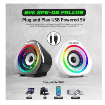 Speaker gaming nyk nemesis wired usb 2.0 3.5mm audio 3d sound rgb for pc aio laptop hp i-mac-book i-pad tab iphone falcon n08 spn-08