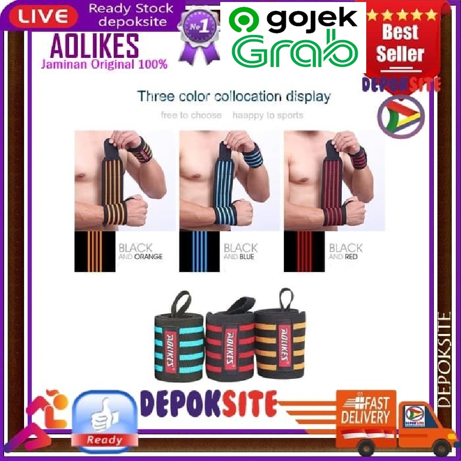 1 Pasang Aolikes 1539 Hand Wraps Strap Wrist Band Sarung Tangan Gym Fitness Pelindung Lengan Tangan