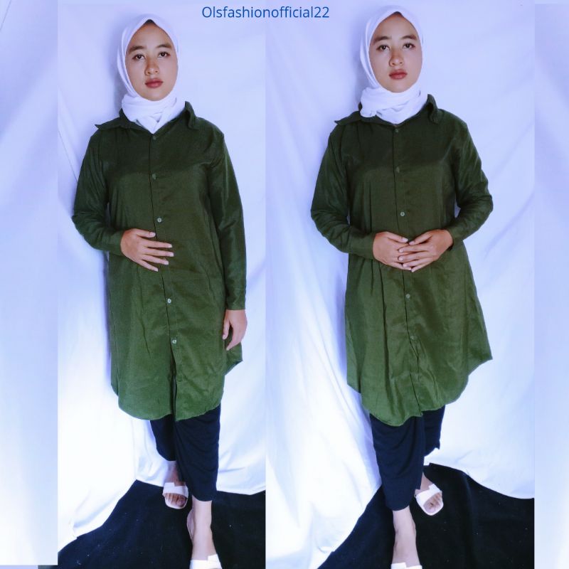 ols - kemeja tunikwanita lengan panjang polos / bluse wanita / blouse / baju wanita / atasan kemeja 