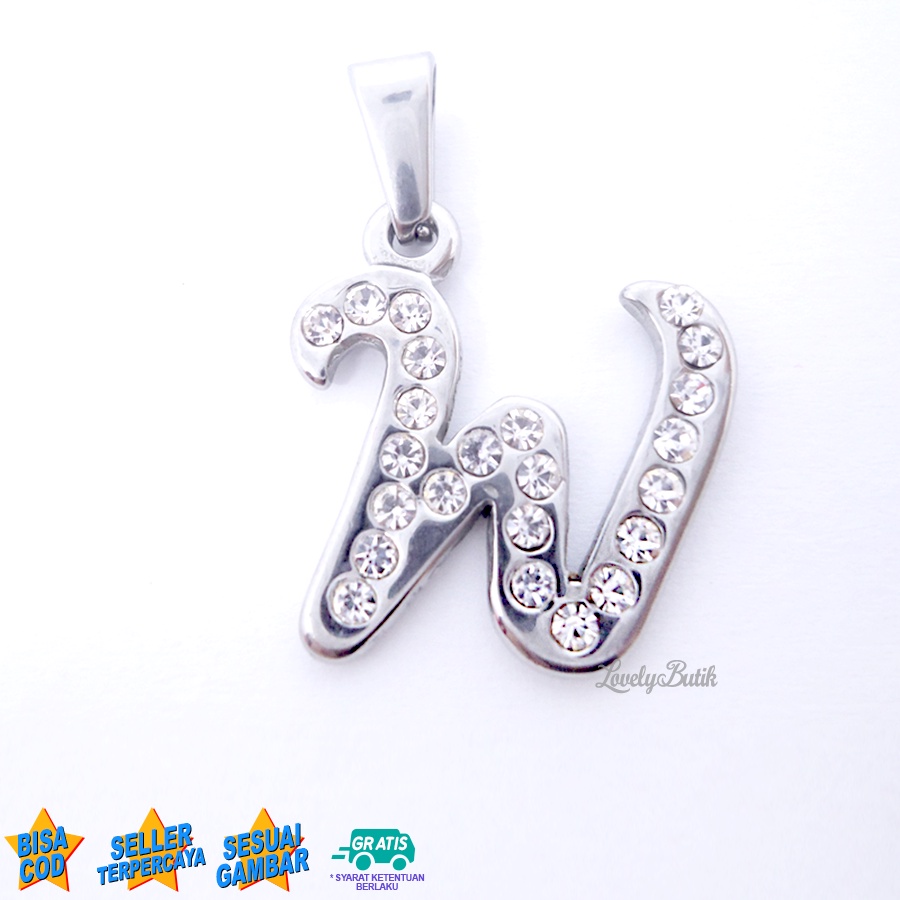 Lovelybutik - Liontin Titanium Anti Karat Liontin Huruf W Klasik Silver Gold