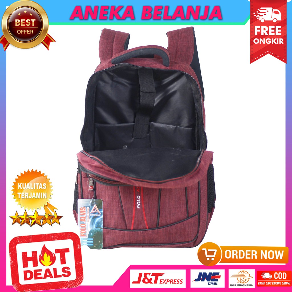 Tas Backpack Sekolah Kuliah Kerja ALVIS Bordir Merah Bonus Raincover Ransel Cowok Murah Multifungsi