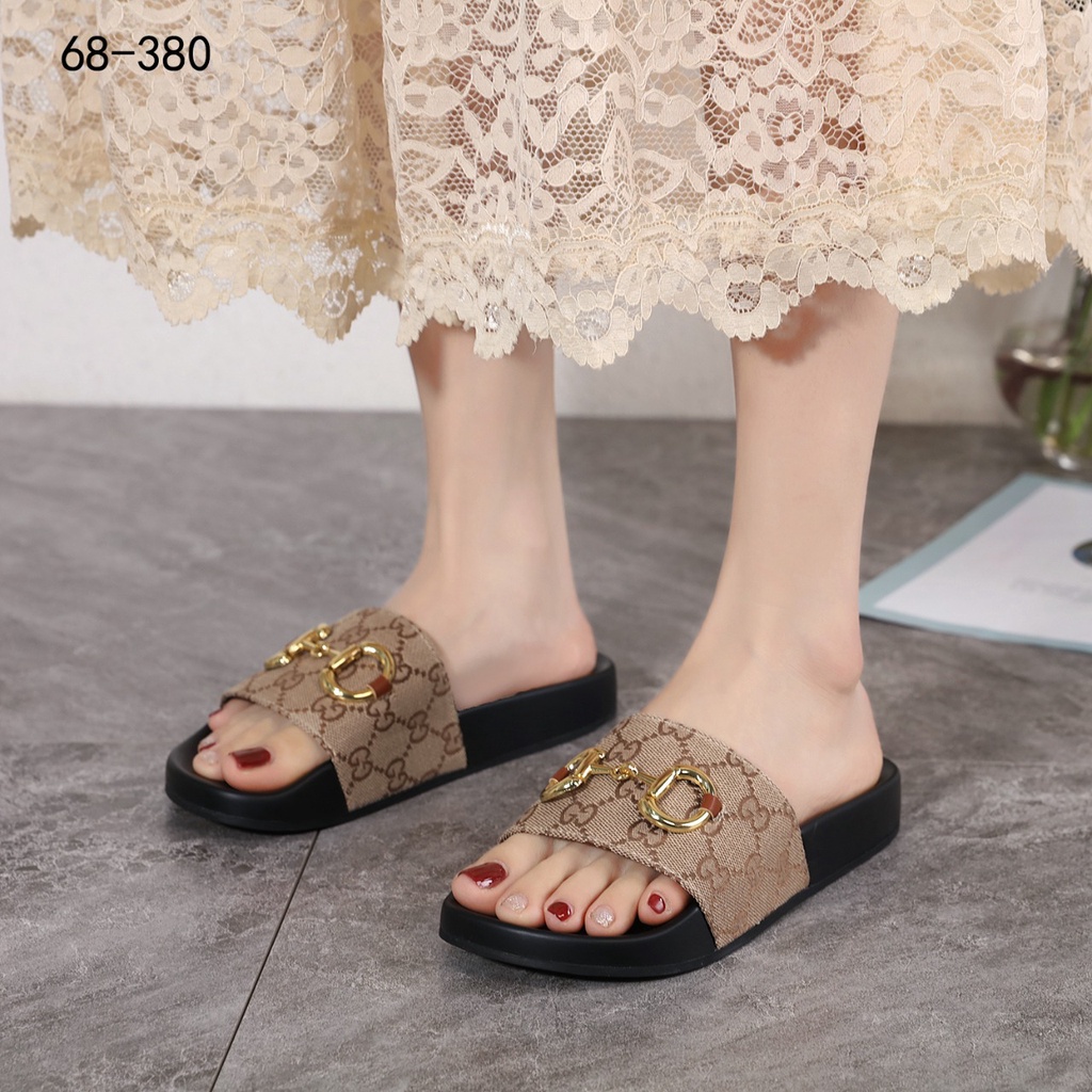 GC GG Canvas Horsebit Slide Sandals 68-380