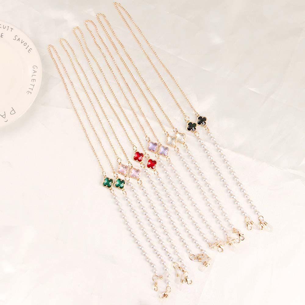 Mxbeauty Rantai Kacamata Fashion Mewah Non Slip Bunga Empat Daun Clover Warna Emas Merah Hitam Putih Rantai Logam Spectacle Cord